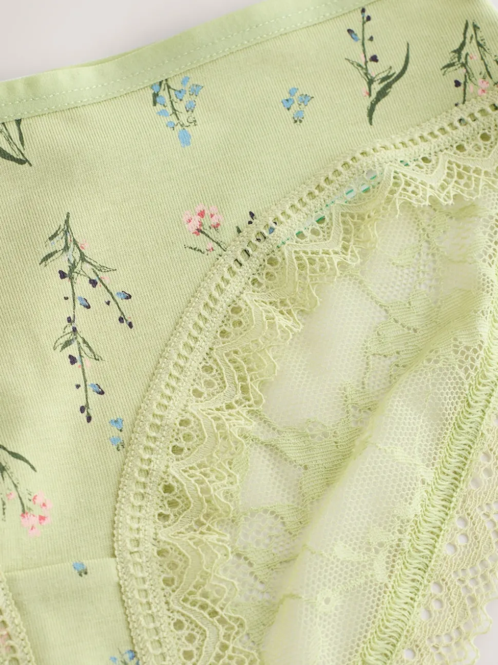 Green Ditsy Floral High Leg Cotton Lace Knickers 4 Pack