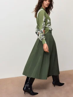 Green Floral Long Sleeve V-Neck Blouse