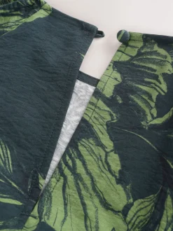 Green Floral Print Puff Sleeve Midi Dress