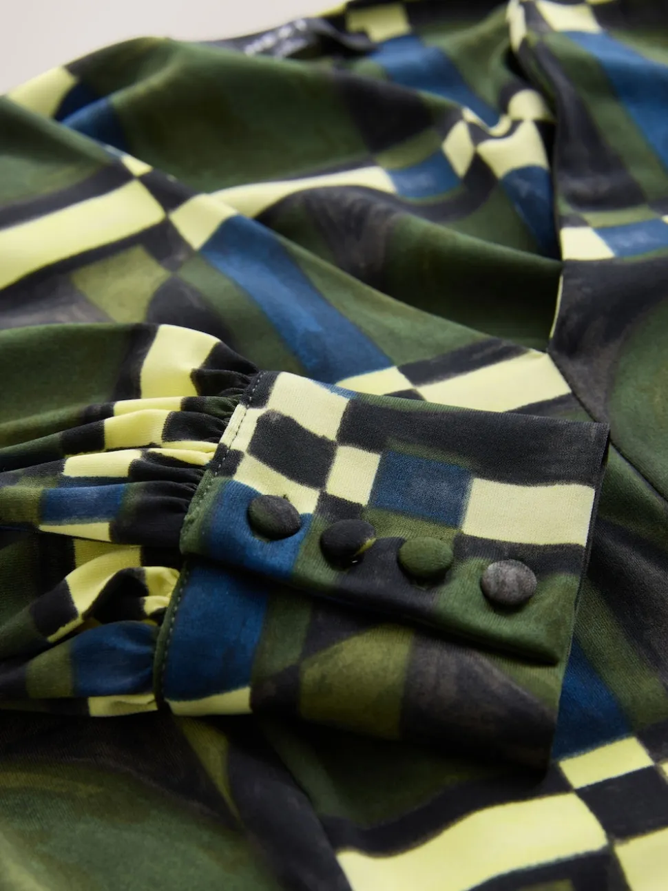 Green Geo Print Long Sleeve A-Line Mini Dress