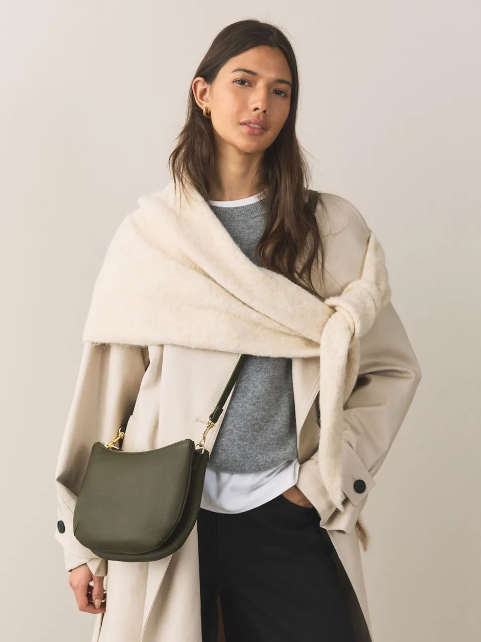 Green Leather Scoop Cross-Body Bag