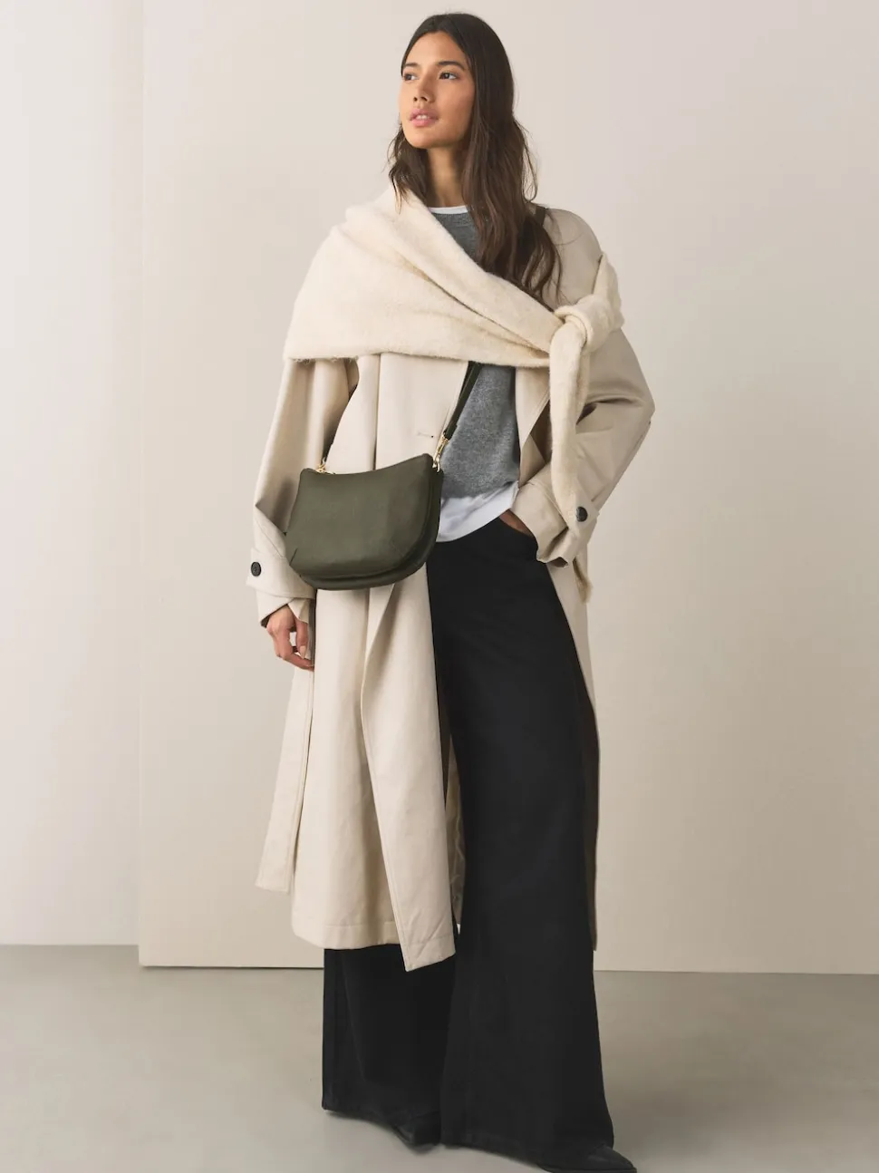 Green Leather Scoop Cross-Body Bag