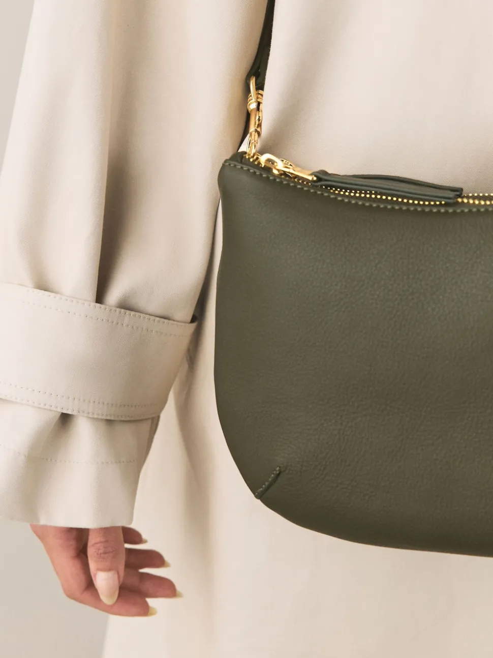 Green Leather Scoop Cross-Body Bag