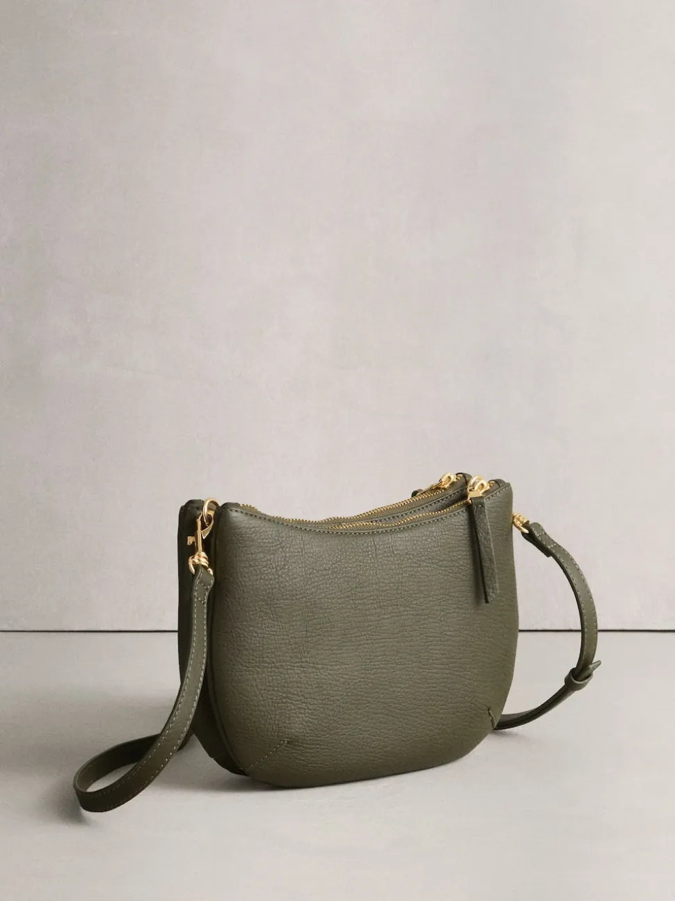 Green Leather Scoop Cross-Body Bag