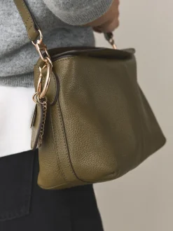 Green Leather Slouchy Cross-Body Bag