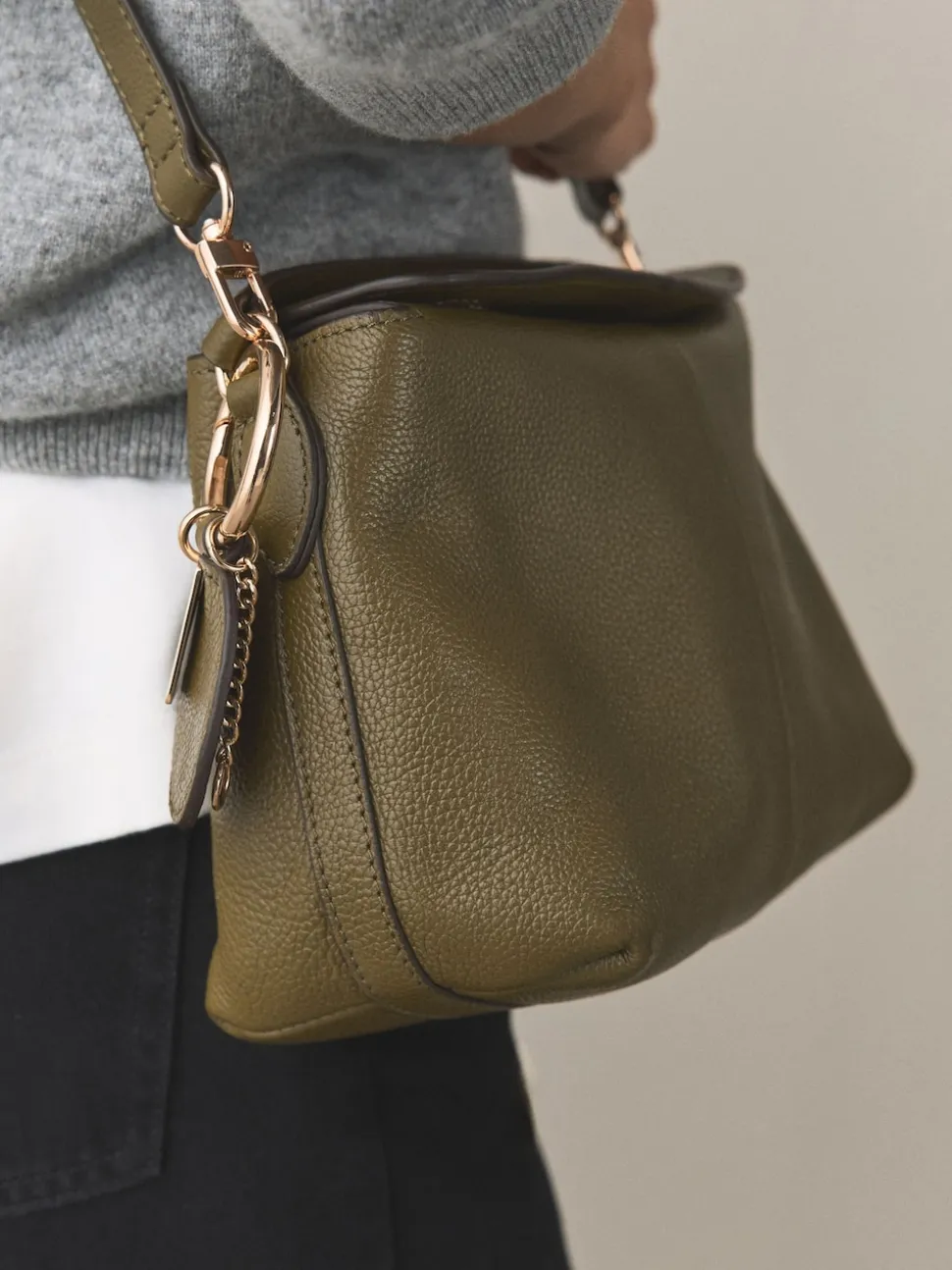 Green Leather Slouchy Cross-Body Bag