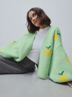 Green Lemon Pattern Knitted Cardigan