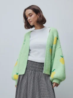 Green Lemon Pattern Knitted Cardigan