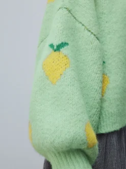 Green Lemon Pattern Knitted Cardigan