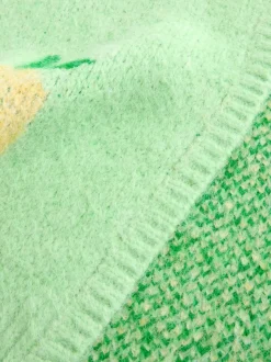 Green Lemon Pattern Knitted Cardigan
