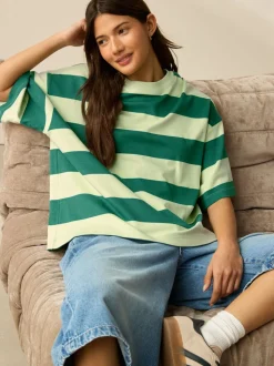 Green Monochrome Oversized Relaxed Fit Boxy Heavyweight Crew Neck T-Shirt