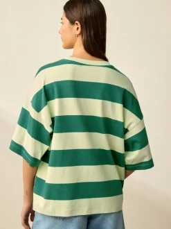 Green Monochrome Oversized Relaxed Fit Boxy Heavyweight Crew Neck T-Shirt