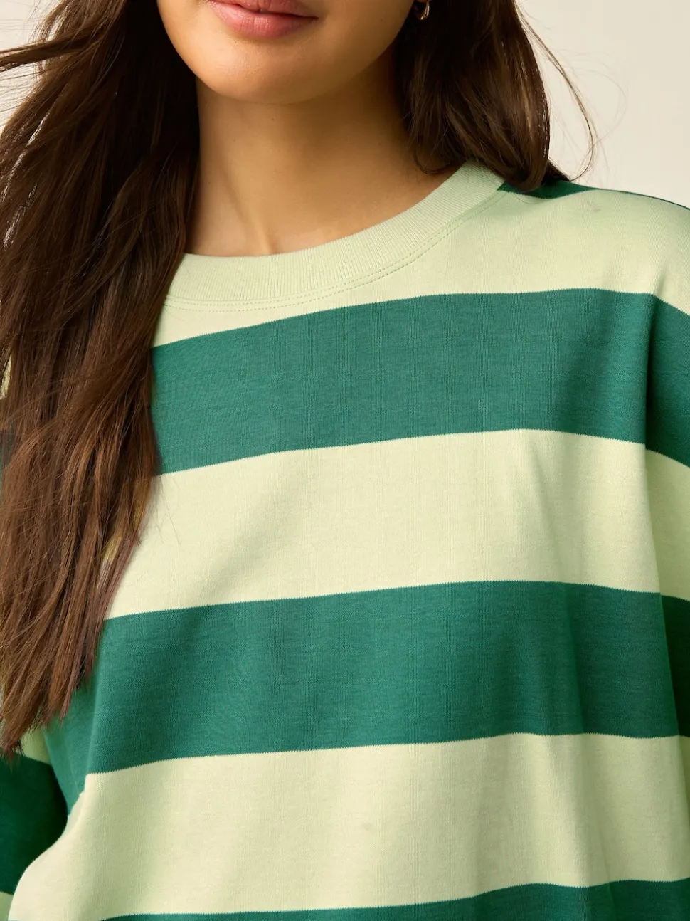 Green Monochrome Oversized Relaxed Fit Boxy Heavyweight Crew Neck T-Shirt