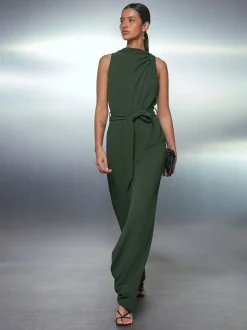 Green Occasion Cowl Neck Sleeveless Jersey Jumpsuit