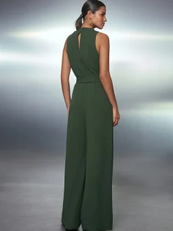 Green Occasion Cowl Neck Sleeveless Jersey Jumpsuit