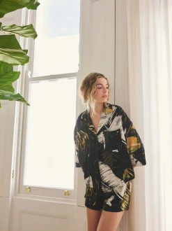 Green Palm Button Through Short Pyjamas Set