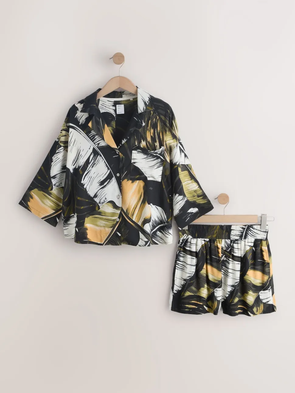Green Palm Button Through Short Pyjamas Set