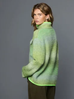 Green Spacedye Boucle Stand Neck Pocket Jumper