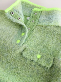Green Spacedye Boucle Stand Neck Pocket Jumper