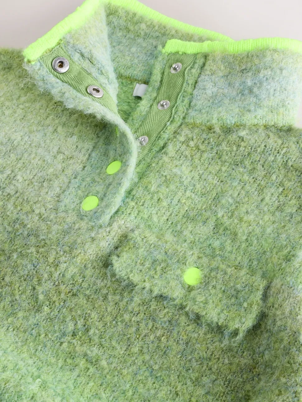 Green Spacedye Boucle Stand Neck Pocket Jumper