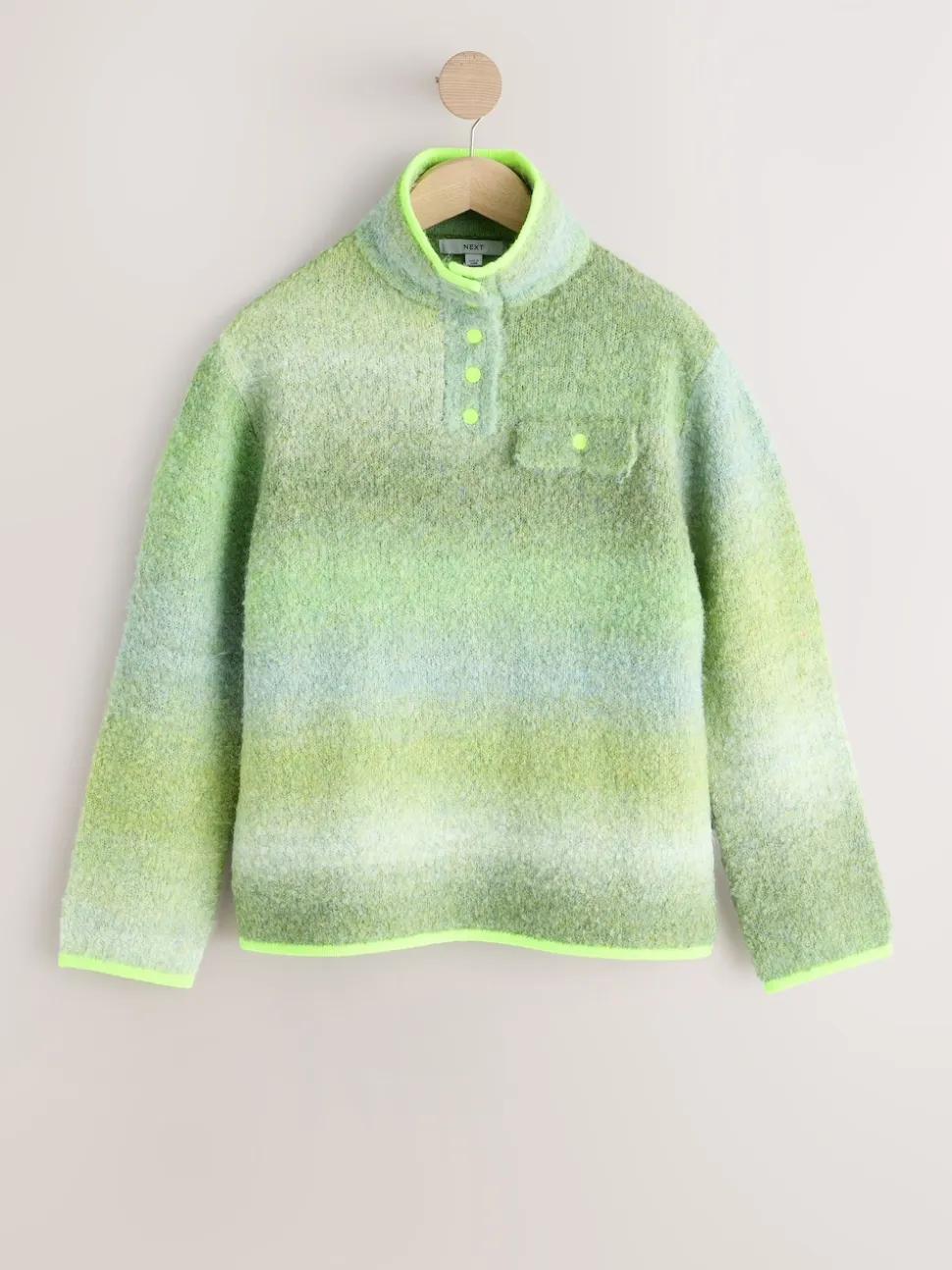 Green Spacedye Boucle Stand Neck Pocket Jumper