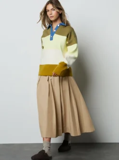 Green Stripe Denim Collar Cosy Soft Touch Long Sleeve Polo Neck Jumper Top