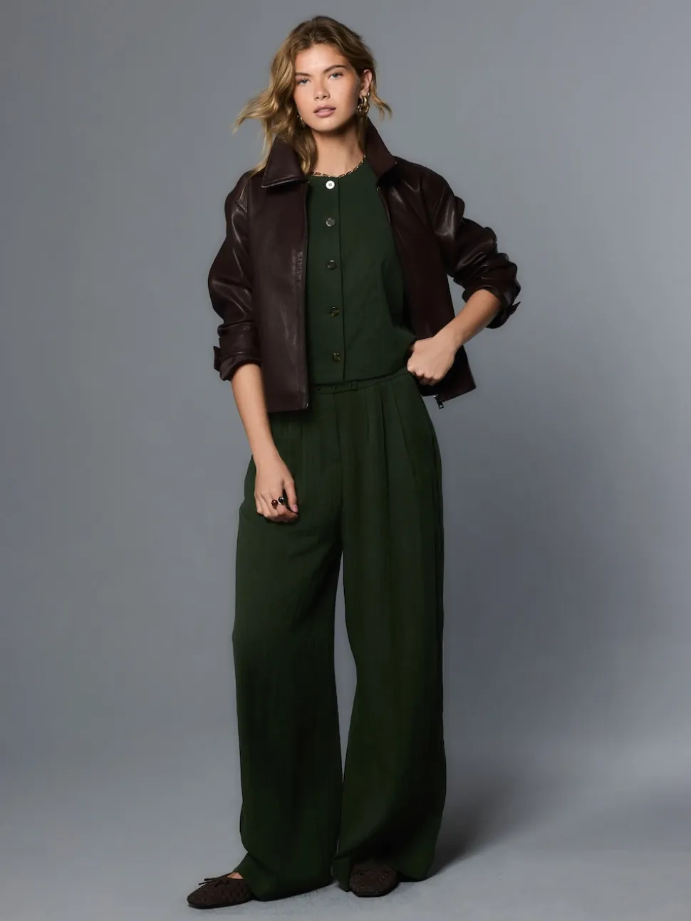 Green Superwide Pleated Trousers
