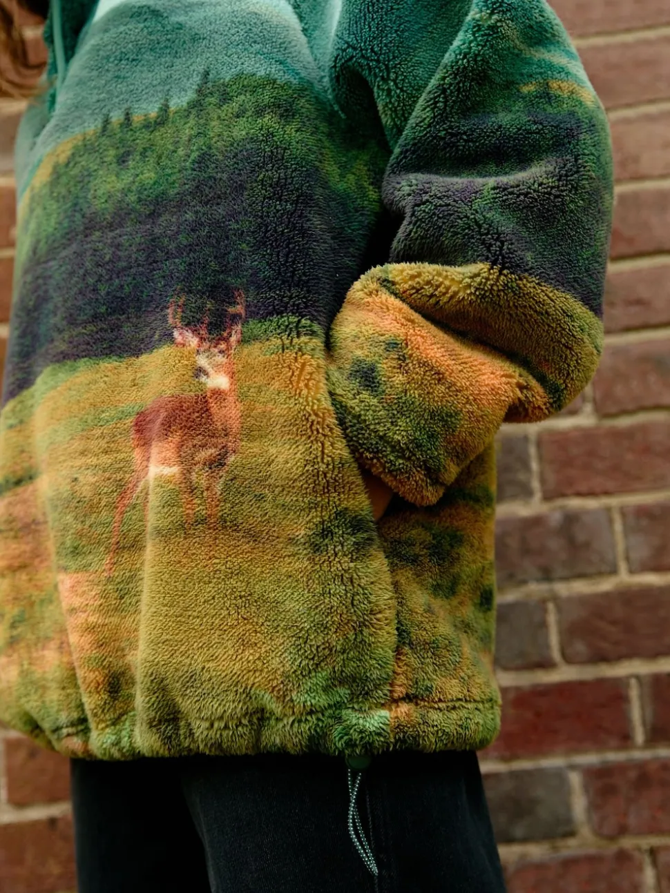 Green Woodland Scene Printed Borg Fleece Top