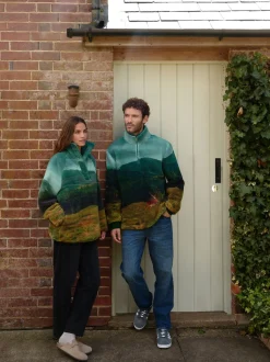 Green Woodland Scene Printed Borg Fleece Top