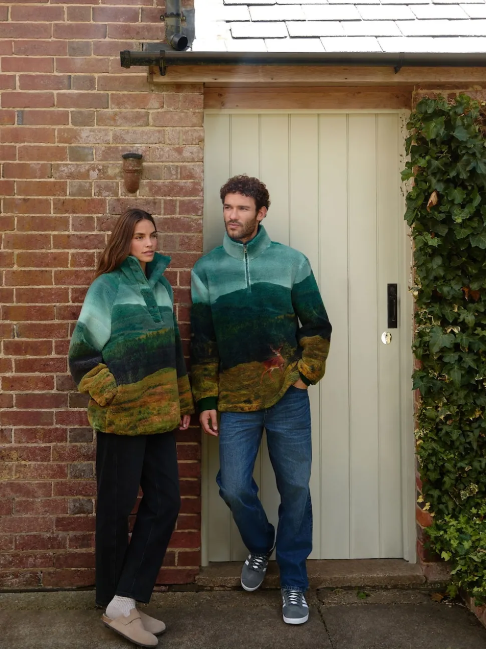 Green Woodland Scene Printed Borg Fleece Top