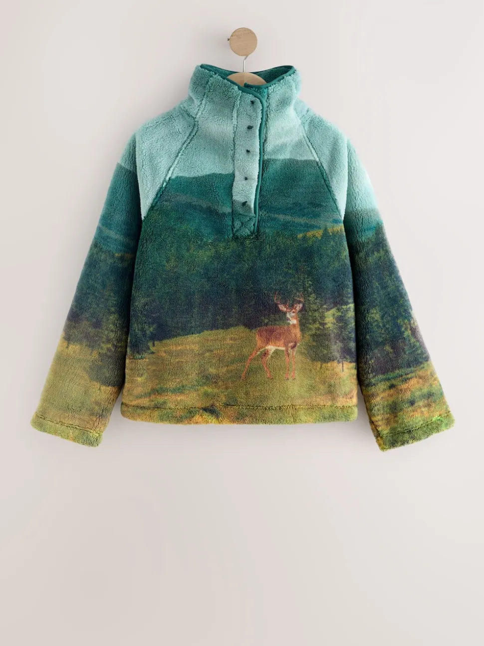 Green Woodland Scene Printed Borg Fleece Top
