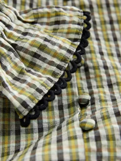 Green/Black Check Oversized Collar Long Sleeve Blouse