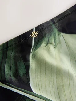 Green/Black Leaf High Leg Bikini Bottoms