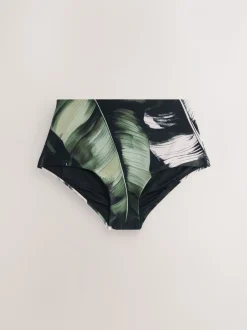 Green/Black Leaf High Waist Bikini Bottoms