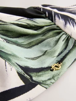 Green/Black Leaf Twist Padded Wired Bandeau Bikini Top