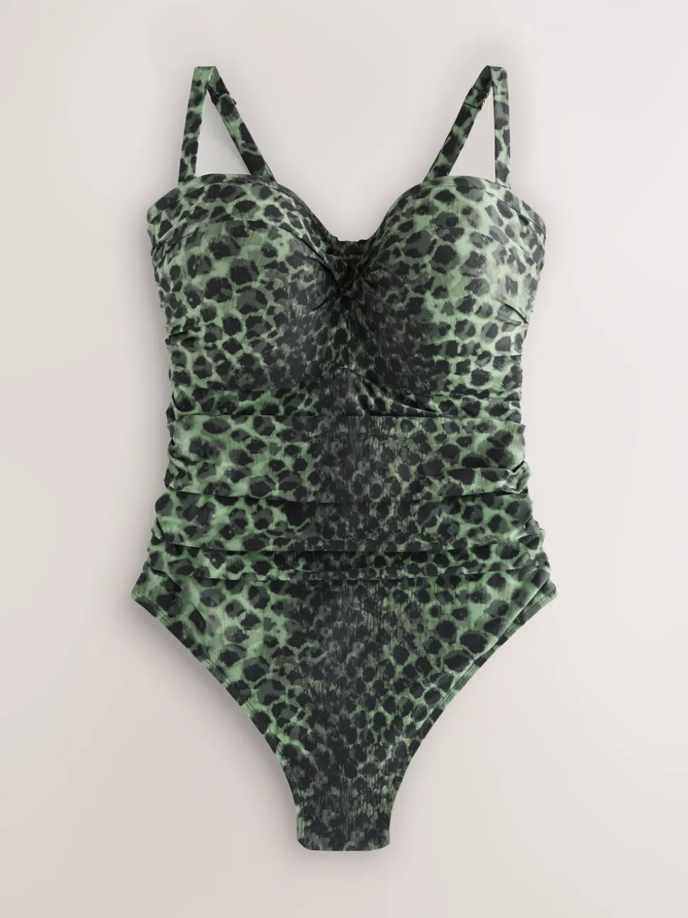 Green/Black Leopard Print F-K Ultimate Support Tummy Control Wired Bandeau Swimsuit