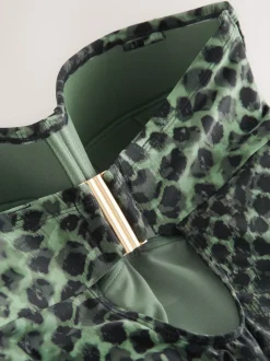 Green/Black Leopard Print F-K Ultimate Support Tummy Control Wired Bandeau Swimsuit