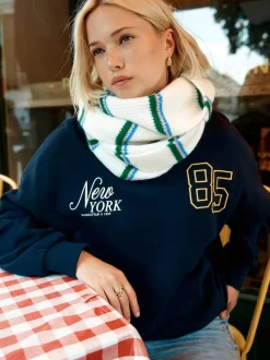 Green/Cream Stripe Knitted Heavyweight Scarf