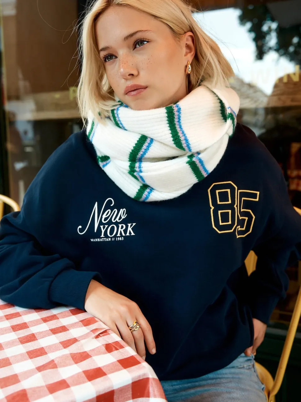Green/Cream Stripe Knitted Heavyweight Scarf