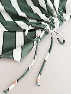 Green/Cream Stripe Ruched Side Tummy Shaping Control Swimsuit