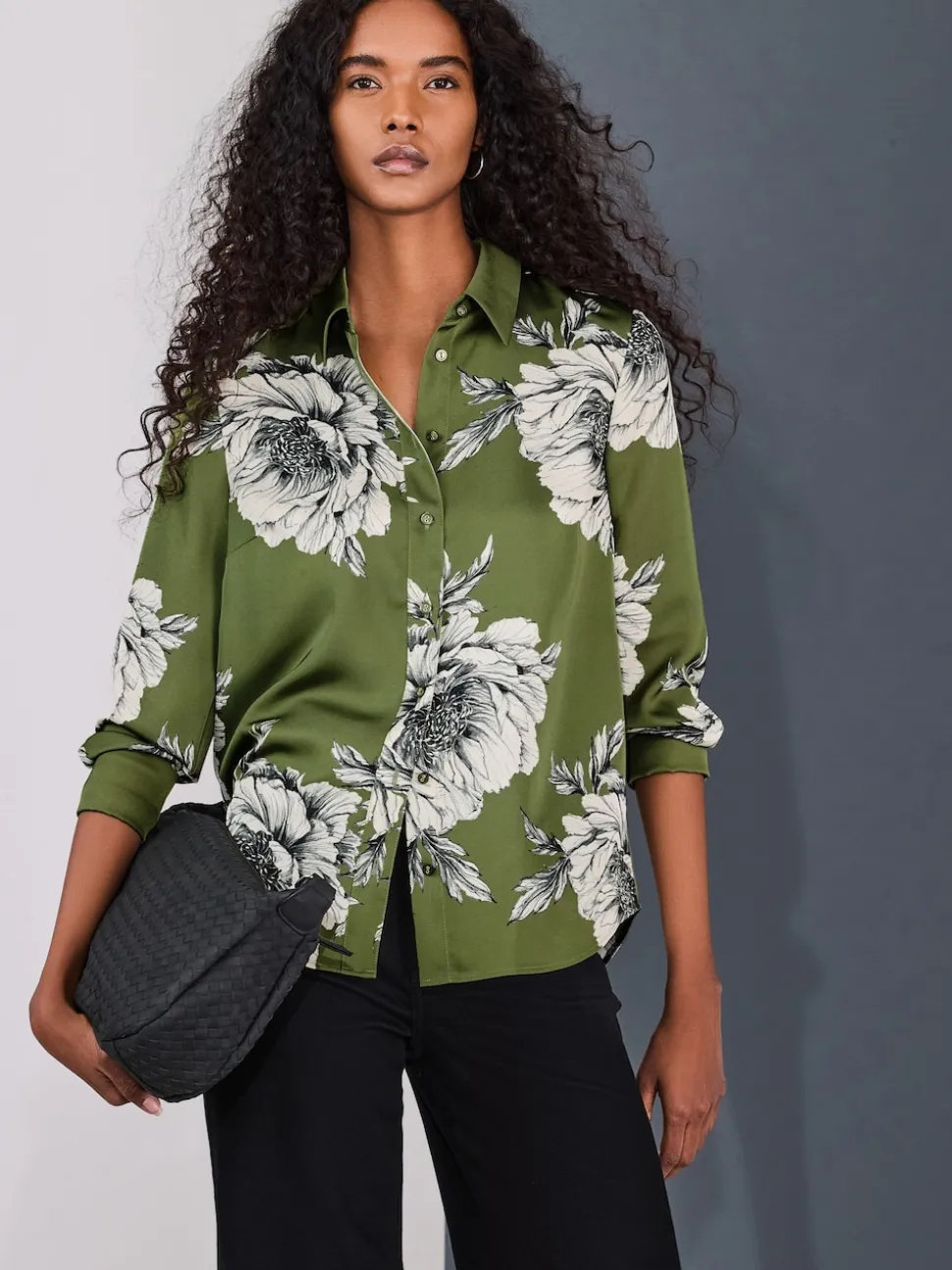 Green/Ecru Floral Print Long Sleeve Shirt