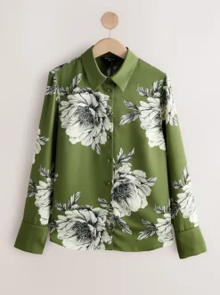 Green/Ecru Floral Print Long Sleeve Shirt