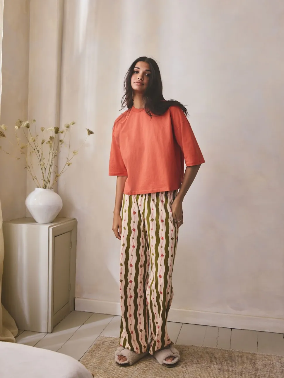 Green/Ecru Stripe Cotton Short Sleeve Pyjamas
