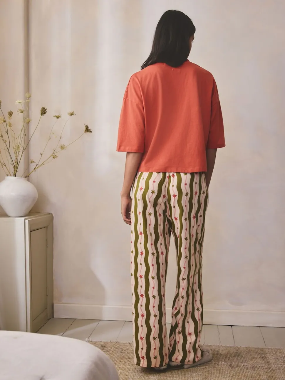 Green/Ecru Stripe Cotton Short Sleeve Pyjamas