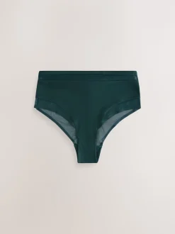 Green/Navy/Navy Print Mesh Trim High Waist High Leg Knickers 3 Pack