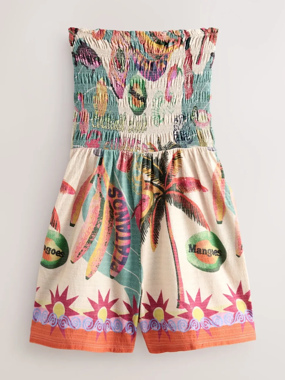 Green/Pink Bandeau Shirred Playsuit