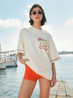 Green/Pink Graphic Print Beach T-Shirt