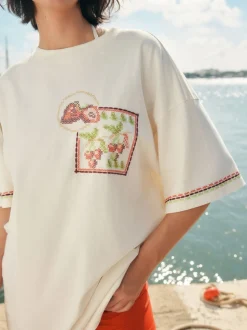 Green/Pink Graphic Print Beach T-Shirt