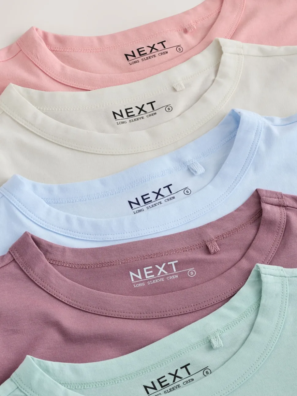Green/Purple/Blue/Ecru/Pink 100% Cotton Long Sleeve T-Shirts 5 Pack