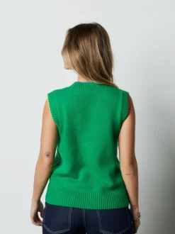 Green/Red Apple Graphic Sleeveless Knitted Tank With Wool